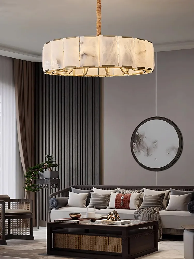 2024 New Trend Round Natural Marble Ceiling Chandelier Lighting Hanging Lamps Lustre Suspension Luminaire Lampen For Living Room