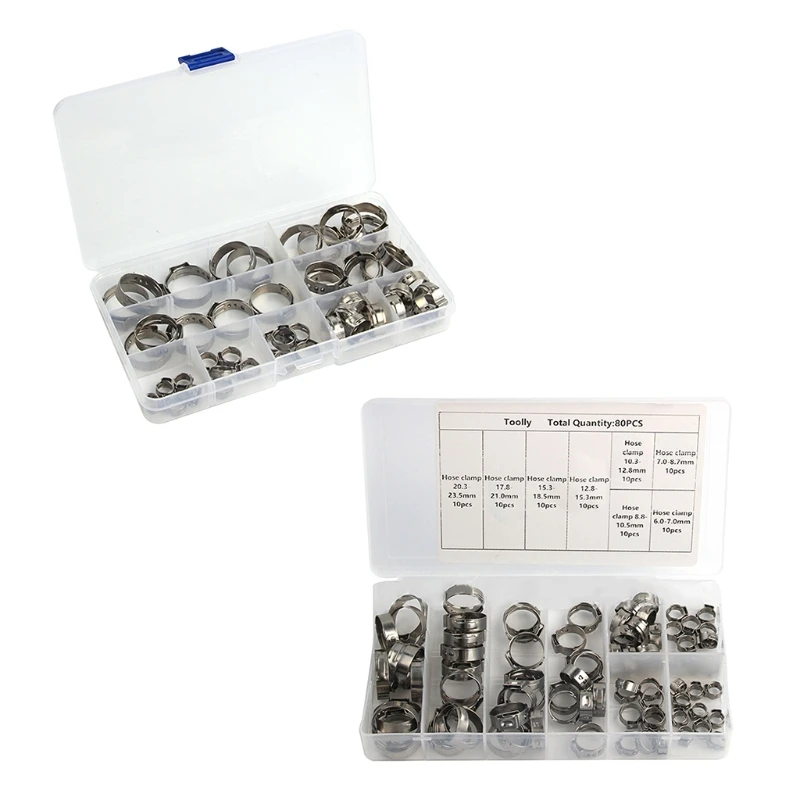 

80/45 Pcs Adjustable Worm Gear Hose Clamp Assortment Line Clamp Single Ear Hoop Clip for Prevent Leakage Drop Shipping