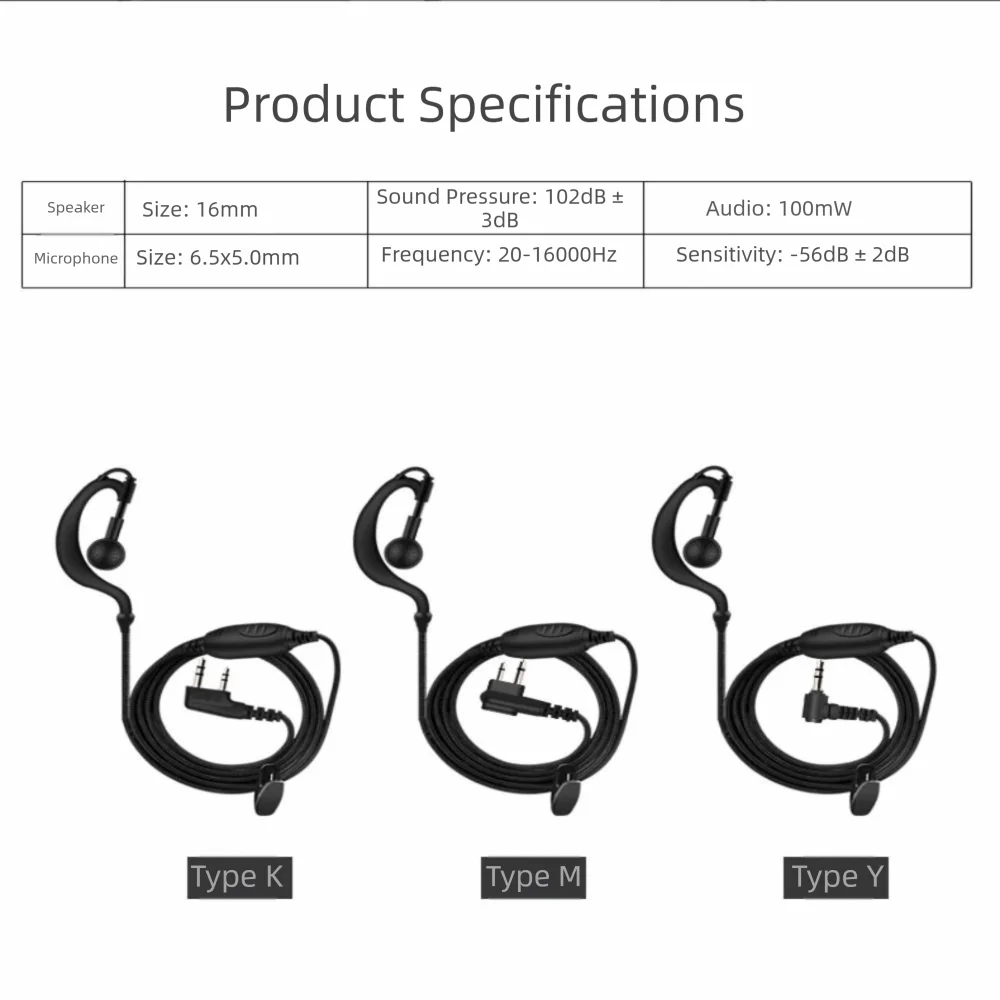 Wired Walkie-Talkie Headset Earhook Design Over Ear Two Wired Earpiece Durable Construction 2 Pin M Plug Walkie Wired Earphone