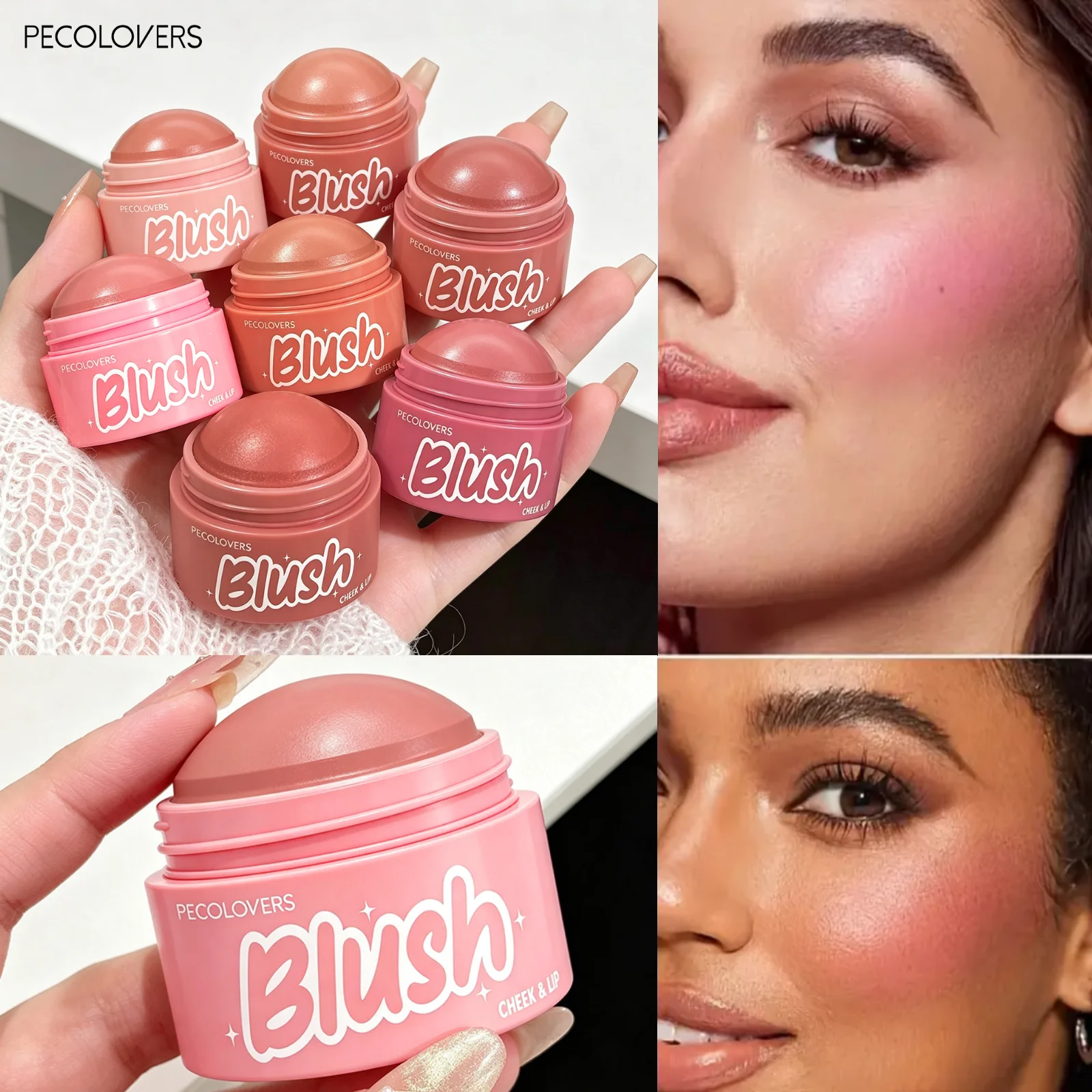 1PC 2‑in‑1 Blush Cream‑ Matte & Pearlescent, Usable for Lips and Cheeks, Moisturizing, Spherical Design, Brightens Complexion