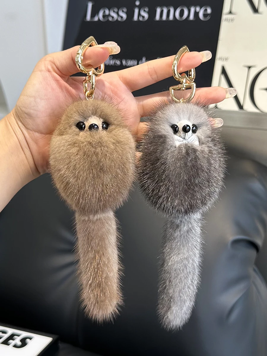 高級リアルミンクの毛皮キーホルダーソフトかわいいキツネのおもちゃ