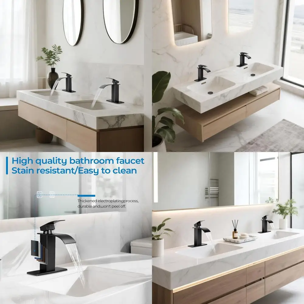 

Modern Single Handle Waterfall Bathroom Sink Faucet, 2-Pack, Suitable for 1 or 3 Hole Installation, Includes Pop-up Drain and Ho