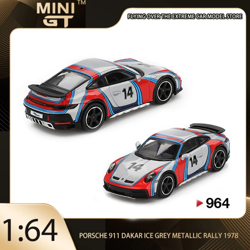 

MINIGT 1:64 Porsche 911 Dakar Ice Grey Metallic Rally 1978 из сплава Премиум литая под давлением модель автомобиля игрушки Коллекционная деталь дисплея