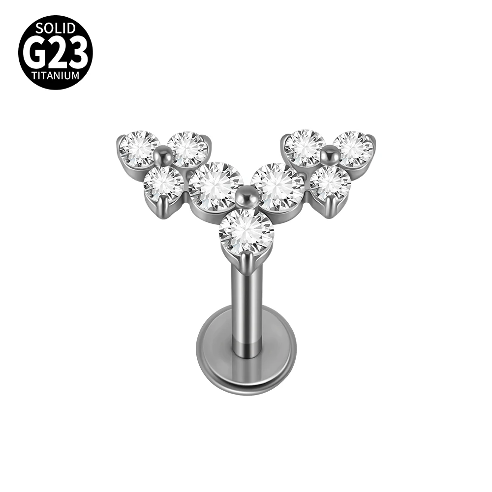 16G Cz Crown Pure Titanium Lip Studs