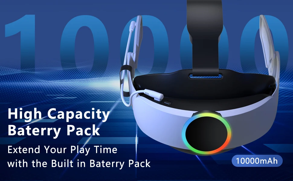 Kopfband-Akku mit 10000 mAh für Meta Quest 3/3S/2, Ersatz-Kopfband, verstellbar, für optimalen Komfort, 15/18 W, schnelles Aufladen, VR-Zubehör. – Detail 2