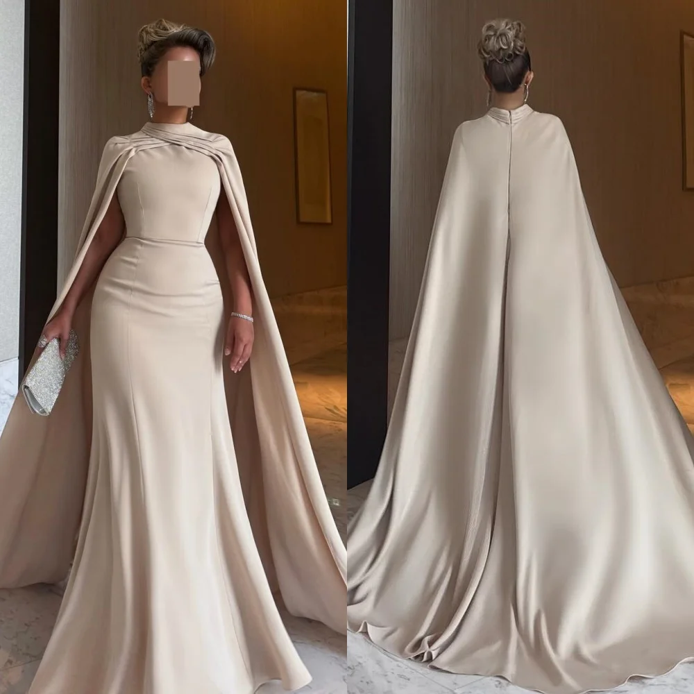 Customized Matching Chinese Style Jersey Pleat Ruched Mermaid High Collar Long Dresses Bespoke Occasion Dresses High Quality