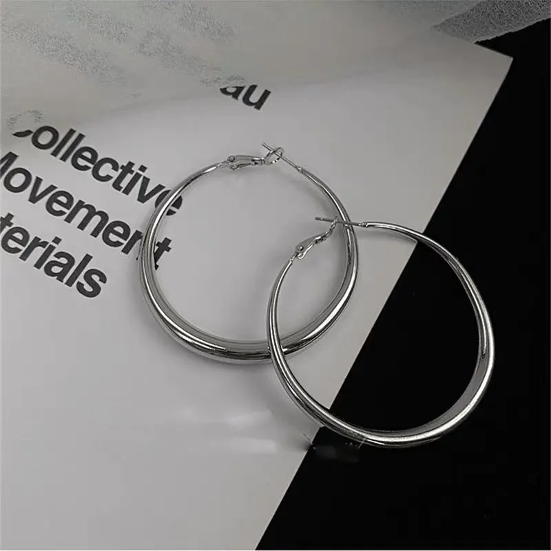 BF CLUB 925 Sterling Silver Earrings For Women Trendy Simple Big Round Earring Jewelry Prevent Allergy Party Accessories