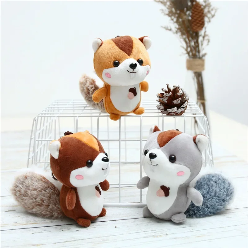 11cm Mini Cute Soft Plush Squirrel with Oversized Tail Pendant Toy Stuffed Squirrel Pendant Toy Ornament Decoration Keychain