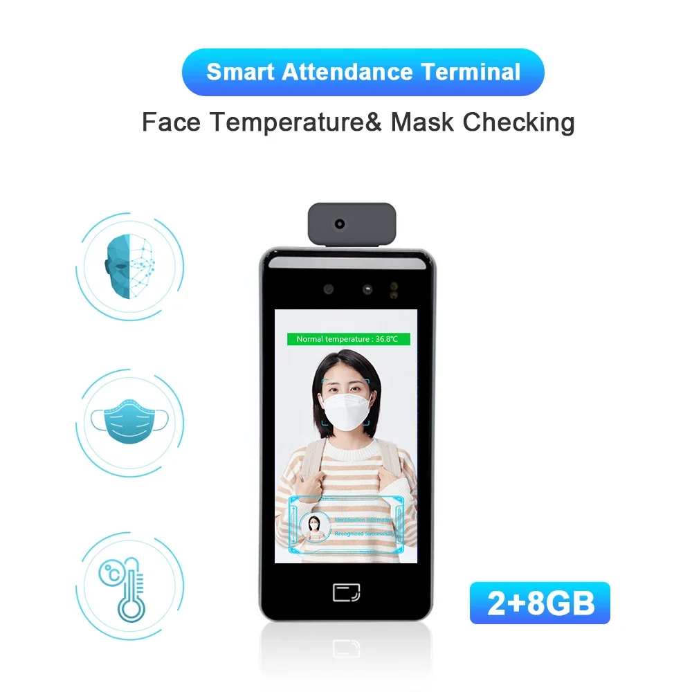 ai biometric temperature measure device Wall mounted Time Attendance Machine face recognition terminal