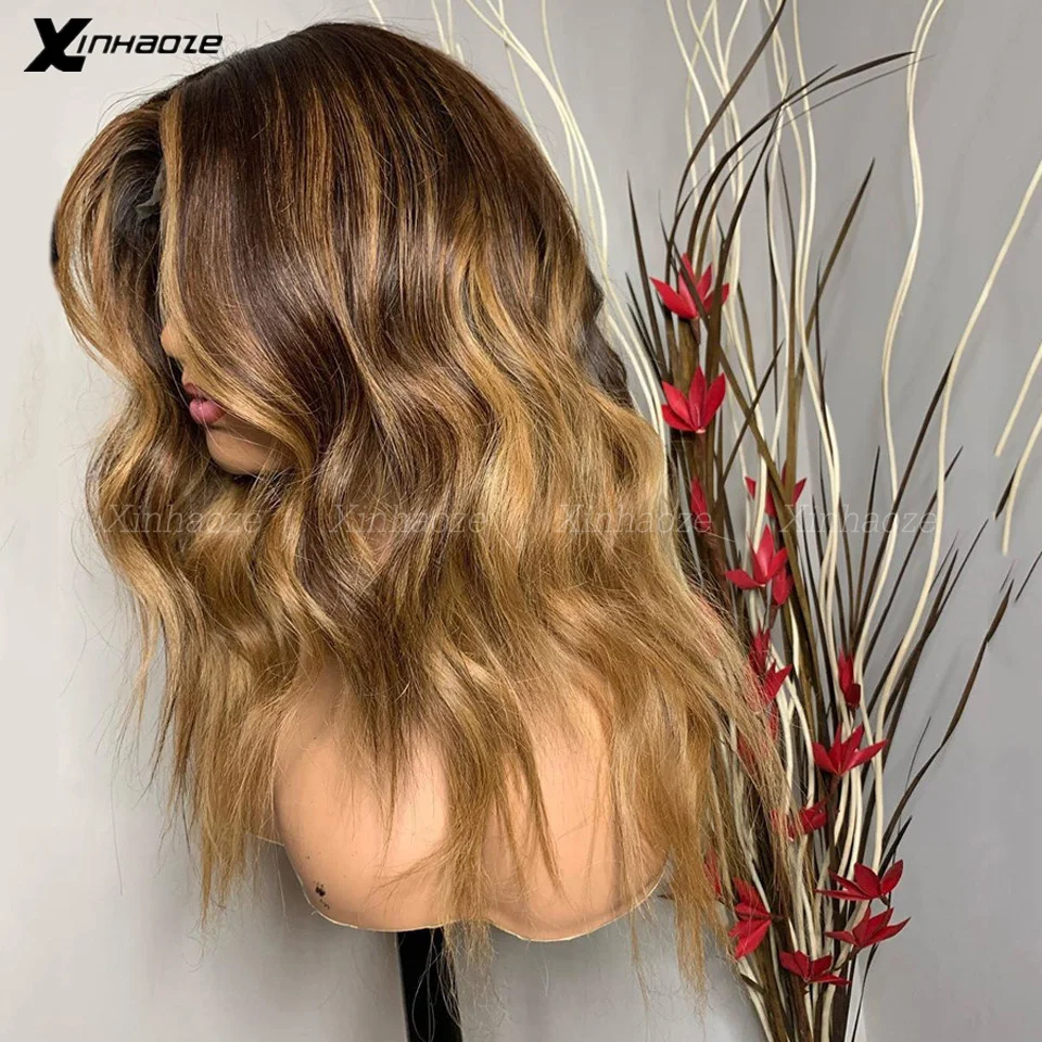 Blonde 13x4 Silk Top Lace Wig Human Hair Highlight Wig Human hair Lace Front 13x6 Light Golden Brown Balayage Natural Wave Wig