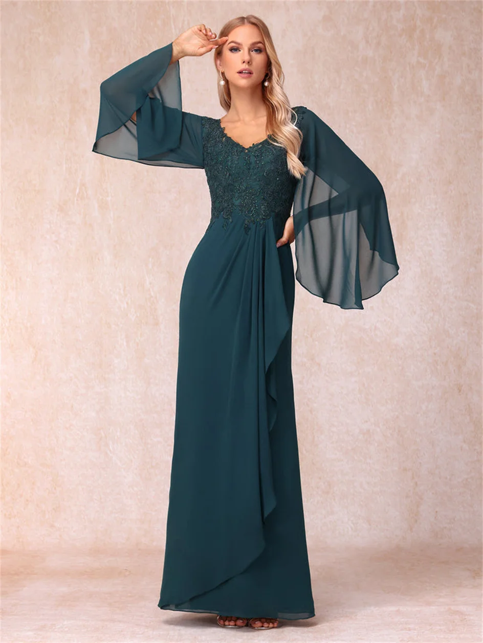 

Sheath Long Mother of The Bride Dresses with Sleeves for Wedding Plus Size Mother of Groom Dress Formal Gown