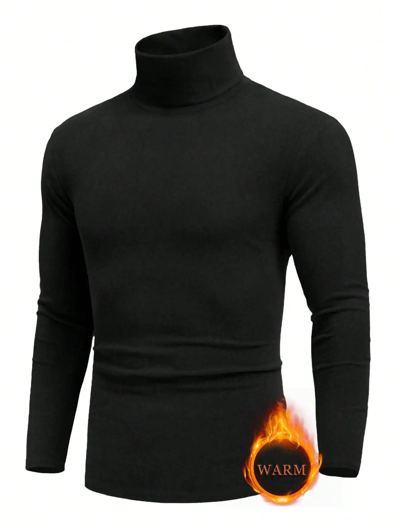 

Men's Black Thermal-Lined Turtleneck Long Sleeve Pullover for Winter