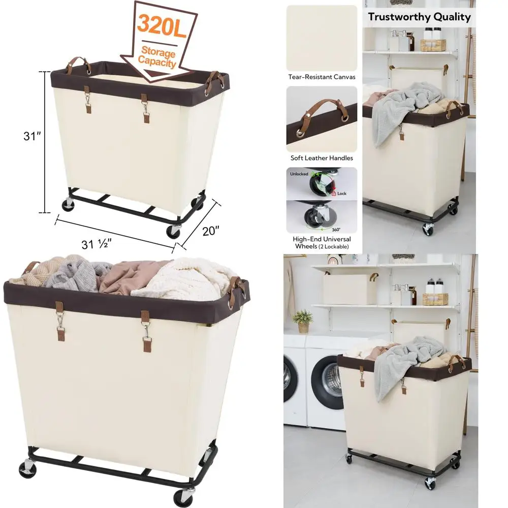 

Extra Large Rolling Laundry Basket with Wheels for Home, Hotel, Dorm - Beige