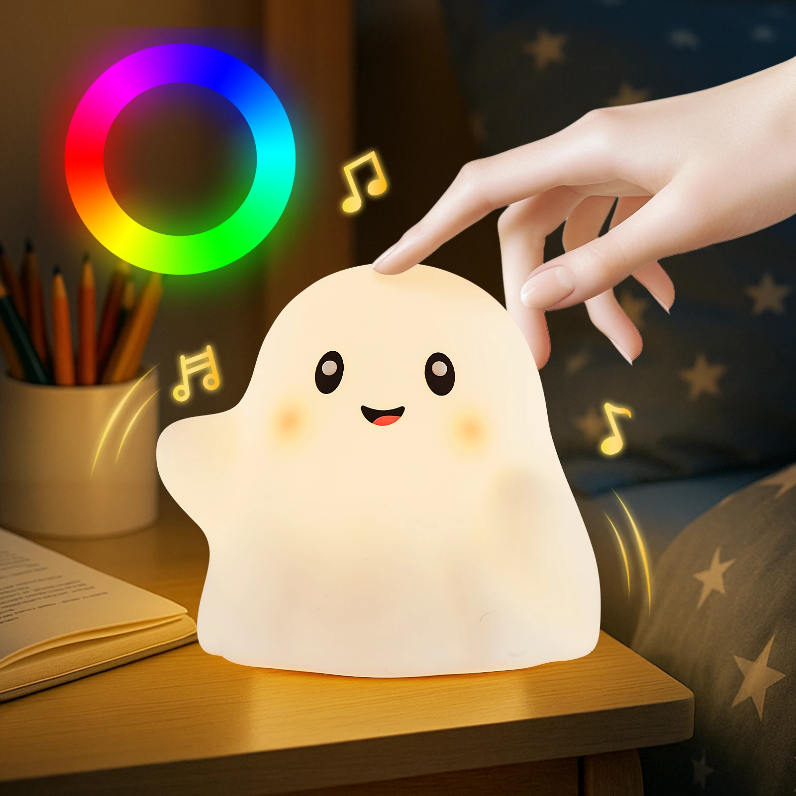 Simpatico fantasma Luce notturna Decorazioni per l'atmosfera Regali leggeri Silicone Luce notturna di Halloween per bambini Bambini Fidanzata Famiglia Nuovo