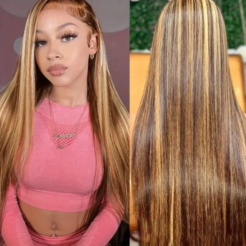 

Brazilian Honey Blonde Straight Lace Front Wigs 100% Human Hair Highlight Wig 13x4 13x6 Hd Lace Frontal Wig PrePlucked 30 40Inch