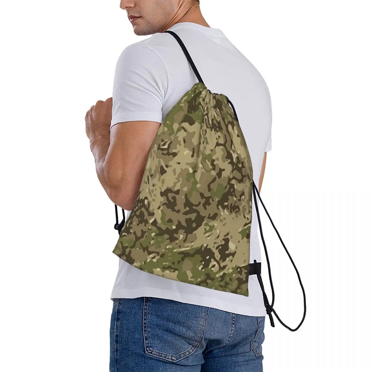 Multicam Military Trout Camo Backpacks Casual Drawstring Bundle Pocket Sports Bag Book Bags for Man Woman School