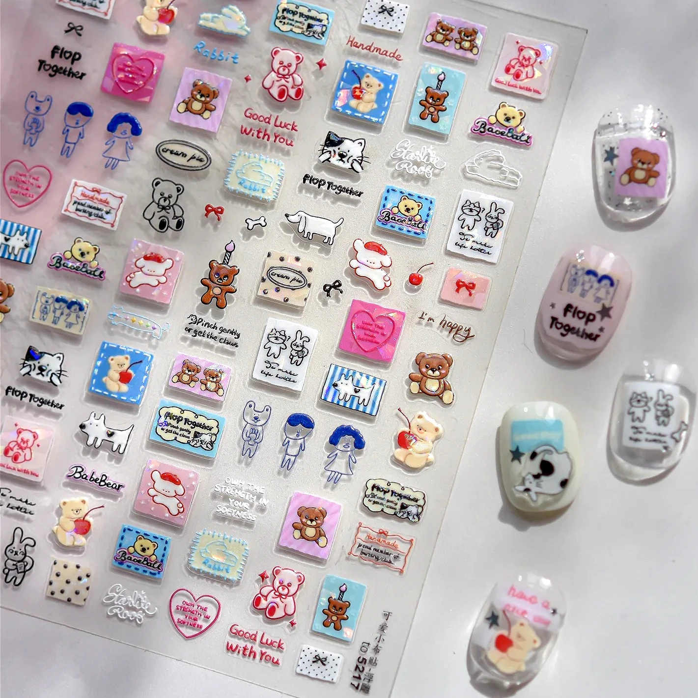 

Funny Cat Bear Dog Bunny Rainbow Flower Apple Strawberry Book Cow Duck Mushroom Star Cake Bowknot Cloud Nail Art Stickers Decals
