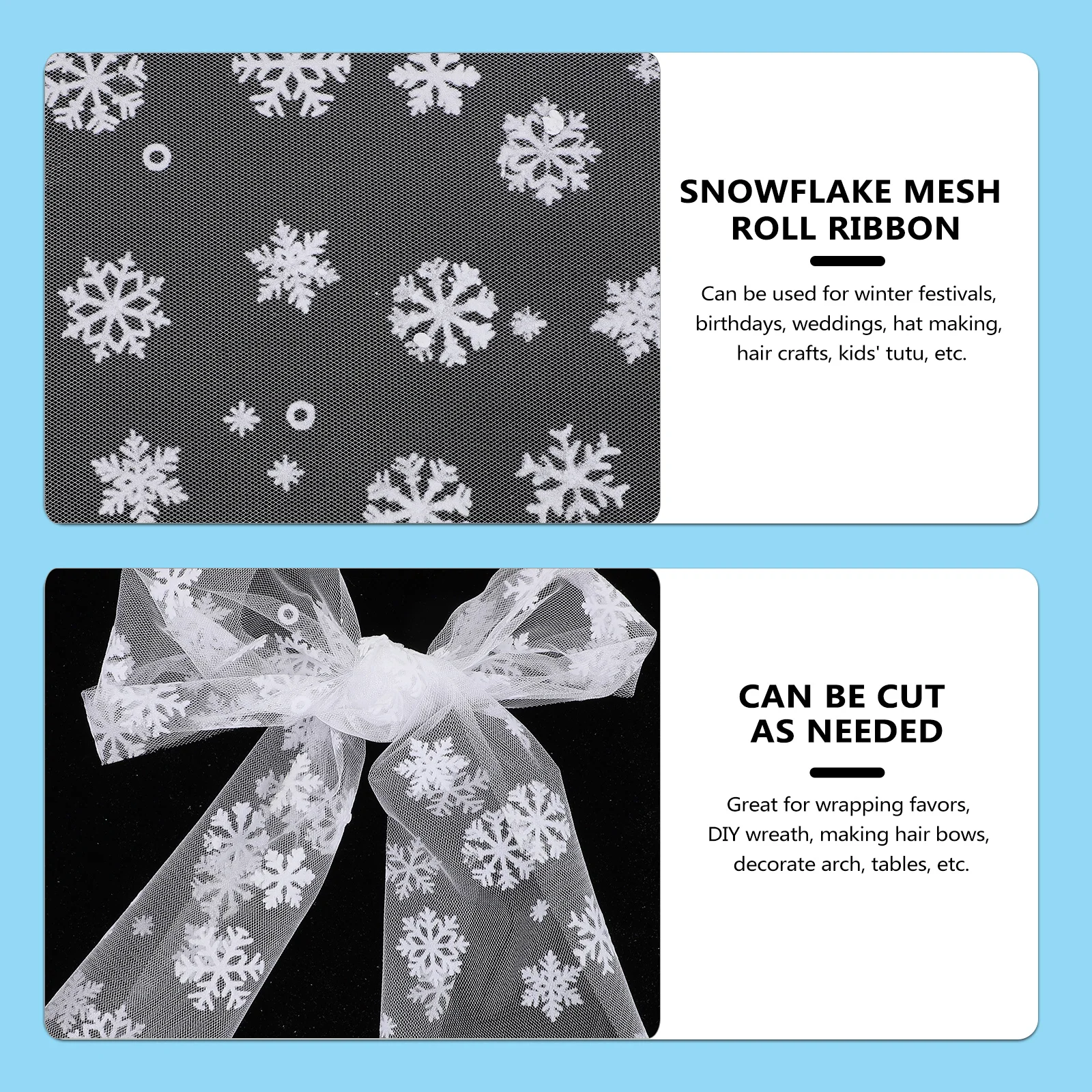 

2 Rolls Glitter Tulle Ribbon Christmas Decoration Snowflake Element Winter Supplies Nylon Sequin