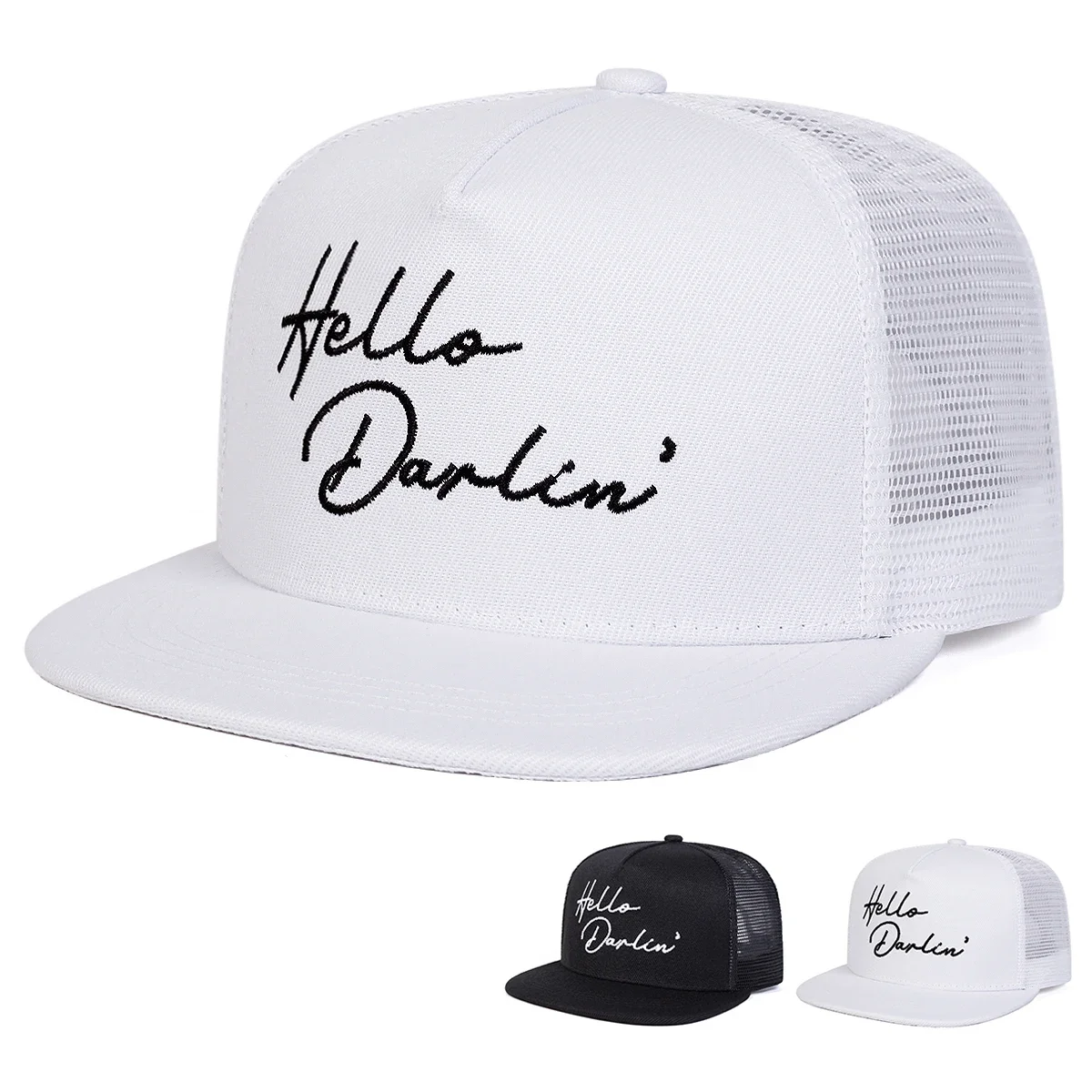 Unisex Hello Darlin Stickerei Hip-Hop-Netzhüte für Frühling und Sommer, verstellbare Sport-Baseballmützen für den Außenbereich, Sonnenschutzhut