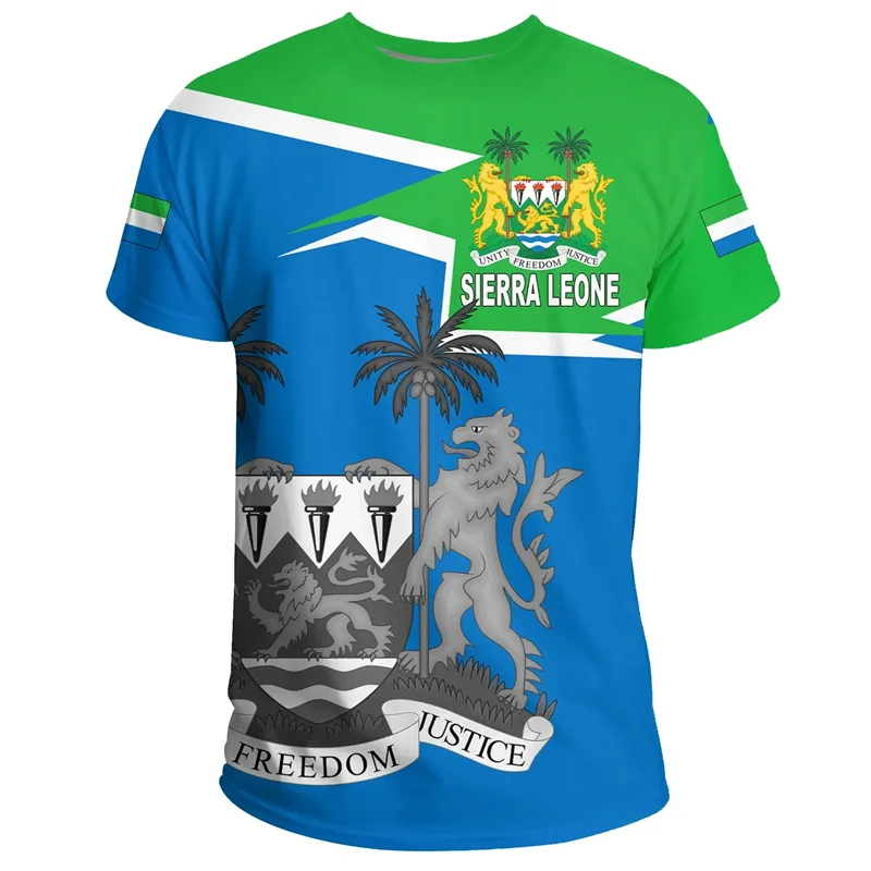 African Sierra Leone T Shirt Men Summer 3D Printed Coat Of Arms T-shirt Leisure Tops Crew Neck Tee Shirts Loose Short Sleeves