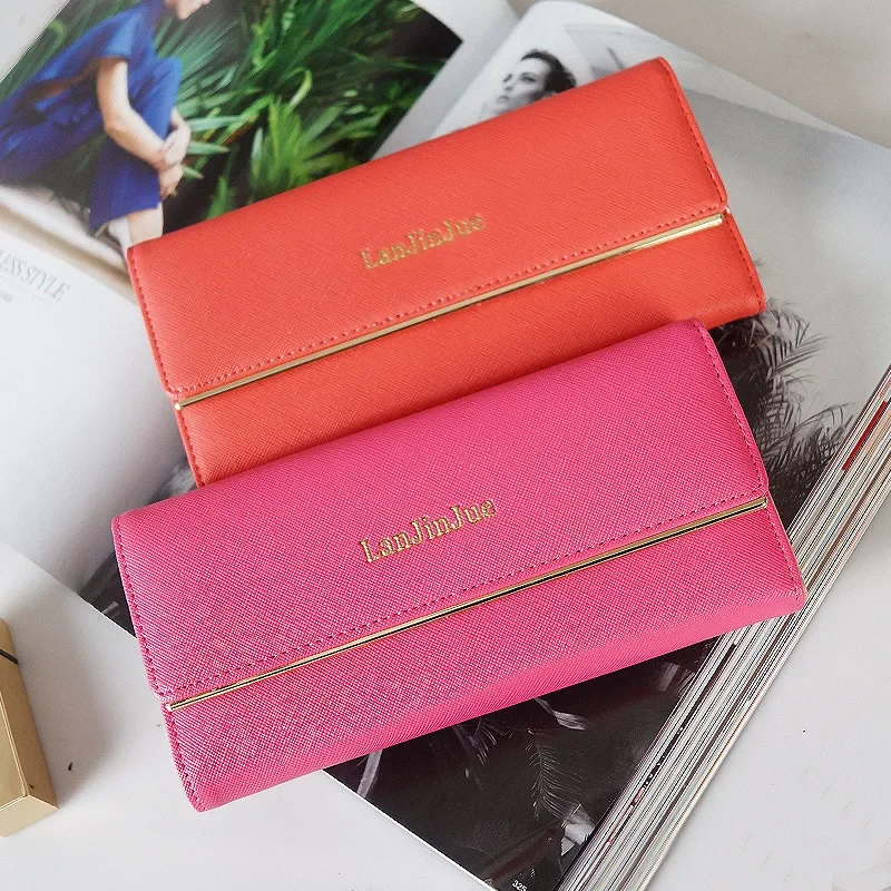 Long Women Wallets Solid Color Zipper Simplicit Coin Purses Female Metal Edge Hasp Money Clip Ladies Letter Print Phone Bag