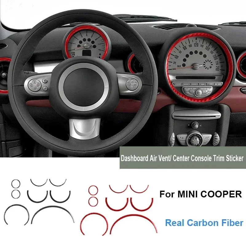 Car Interior speedometer radio air vents Panel Real Carbon Fiber Sticker For mini cooper R56 R55 R57 2007-2010 Accessories Set