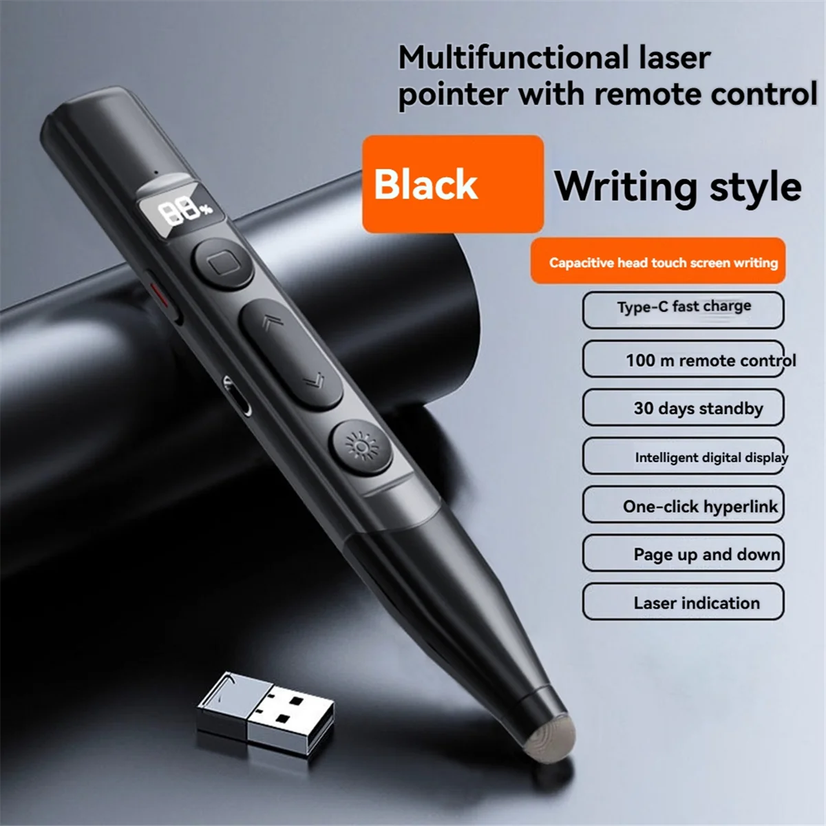 ABKM Rechargeable Wireless Presenter Battery Level Display Stylus Screen Touch PPT Pointer Pen for Teaching and Meeting