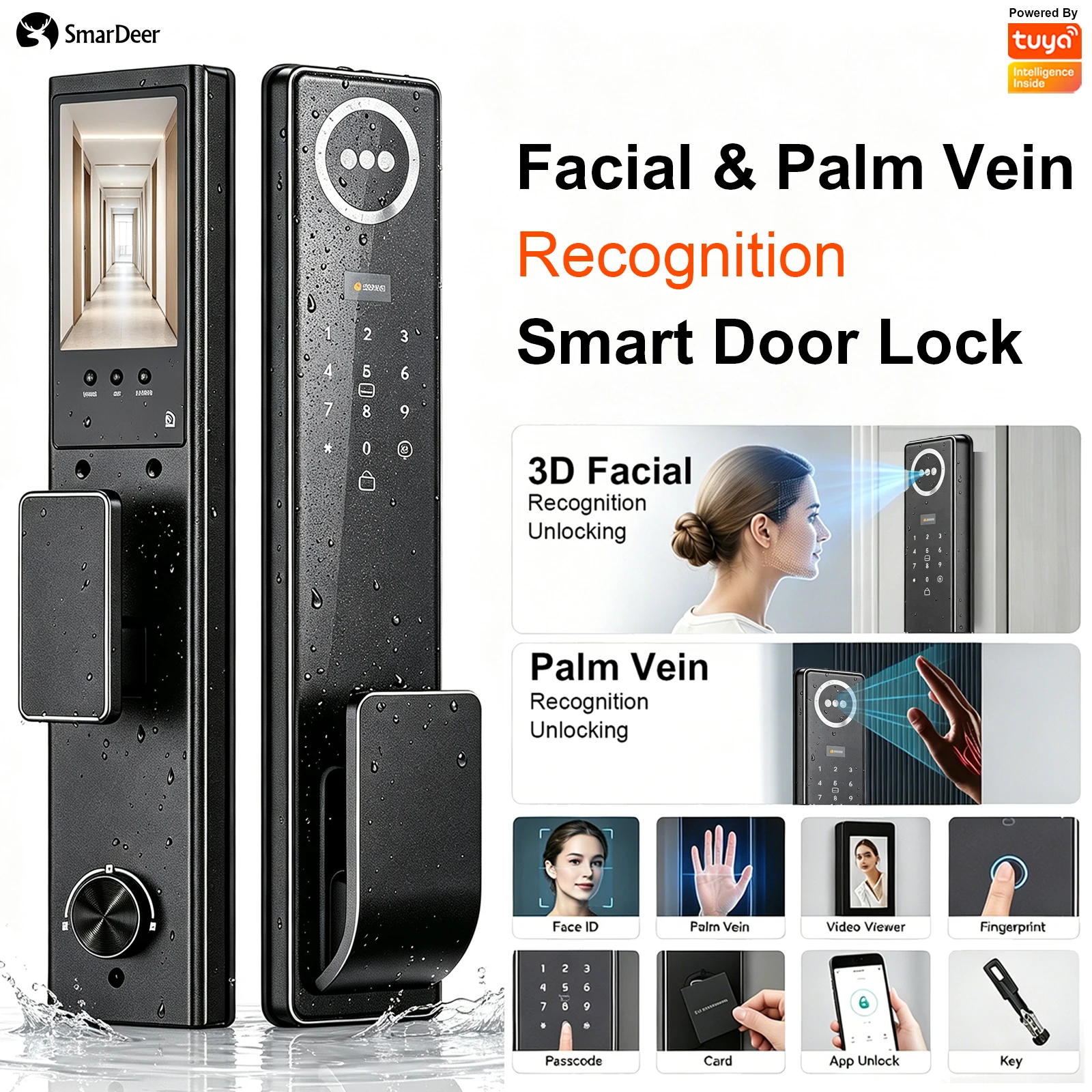 3D Face & Palm Vein Smart Door Lock IP65 Waterproof Tuya Video Call Biometric Fingerprint Electronic Lock for Home Front Door view 4
