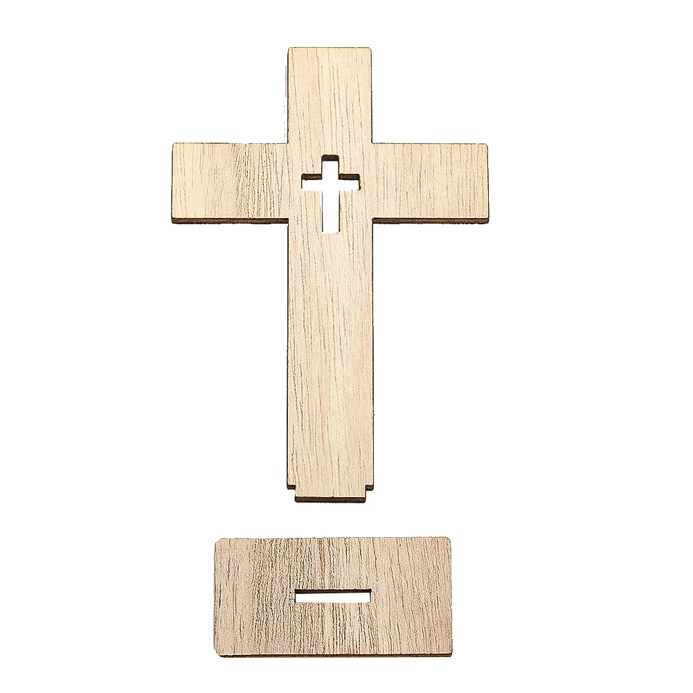 12PCS Wooden Cross Unfinished Christian Symbol DIY Craft Decor with Base Stand Cross Home Prayer Church Baptism Christmas Gifts