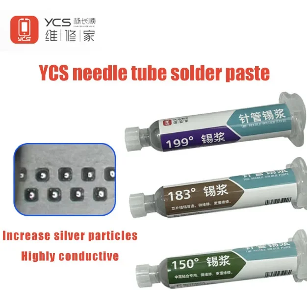 YCS-Solda Colar Seringa Flux para Soldagem, Componentes de Soldagem, Tubo De Agulha, SMD, BGA, IC, PCB