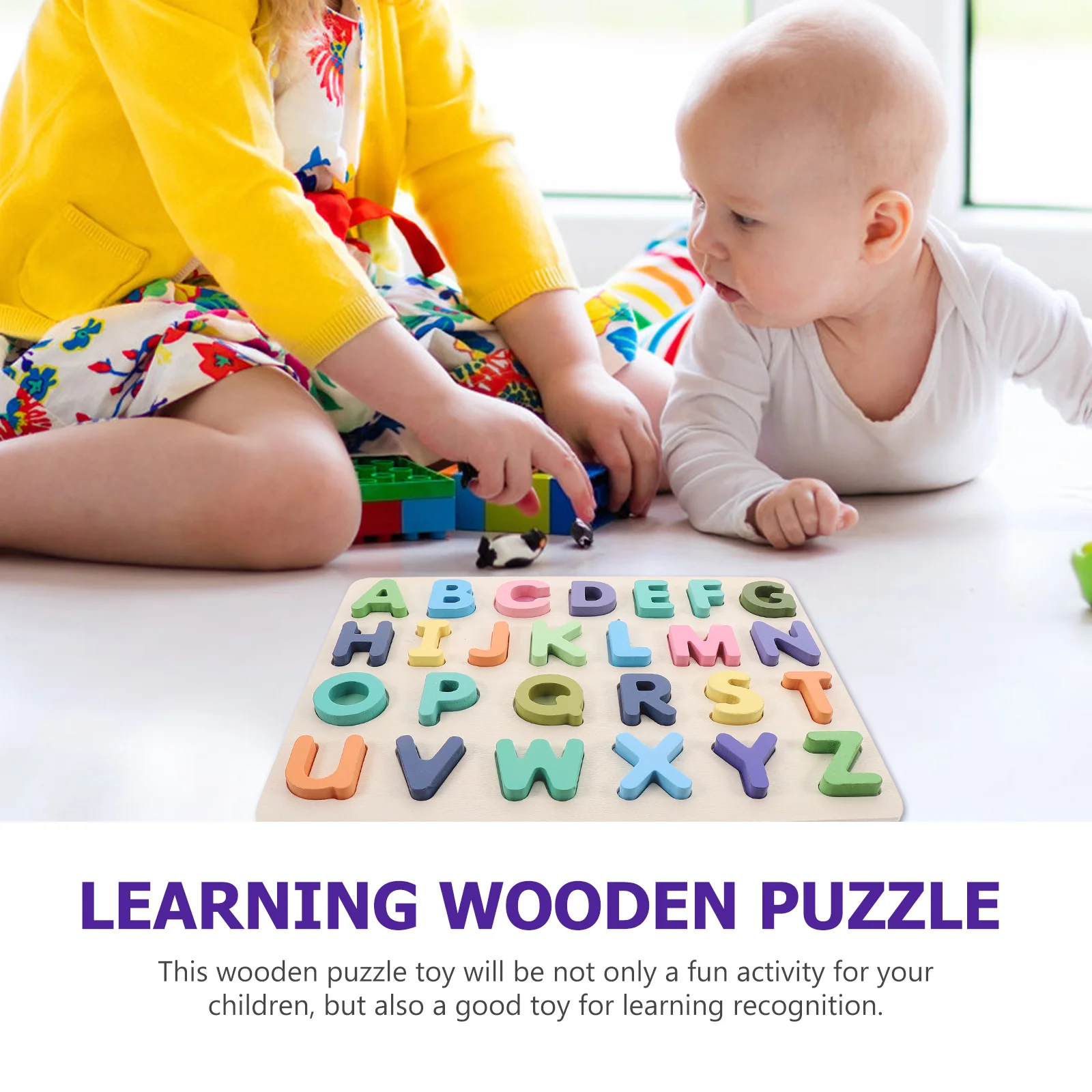 2 set di puzzle e puzzle coordinati per l'educazione precoce Giocattolo intelligente Puzzle per bambini in legno con pavimento dell'alfabeto per bambini