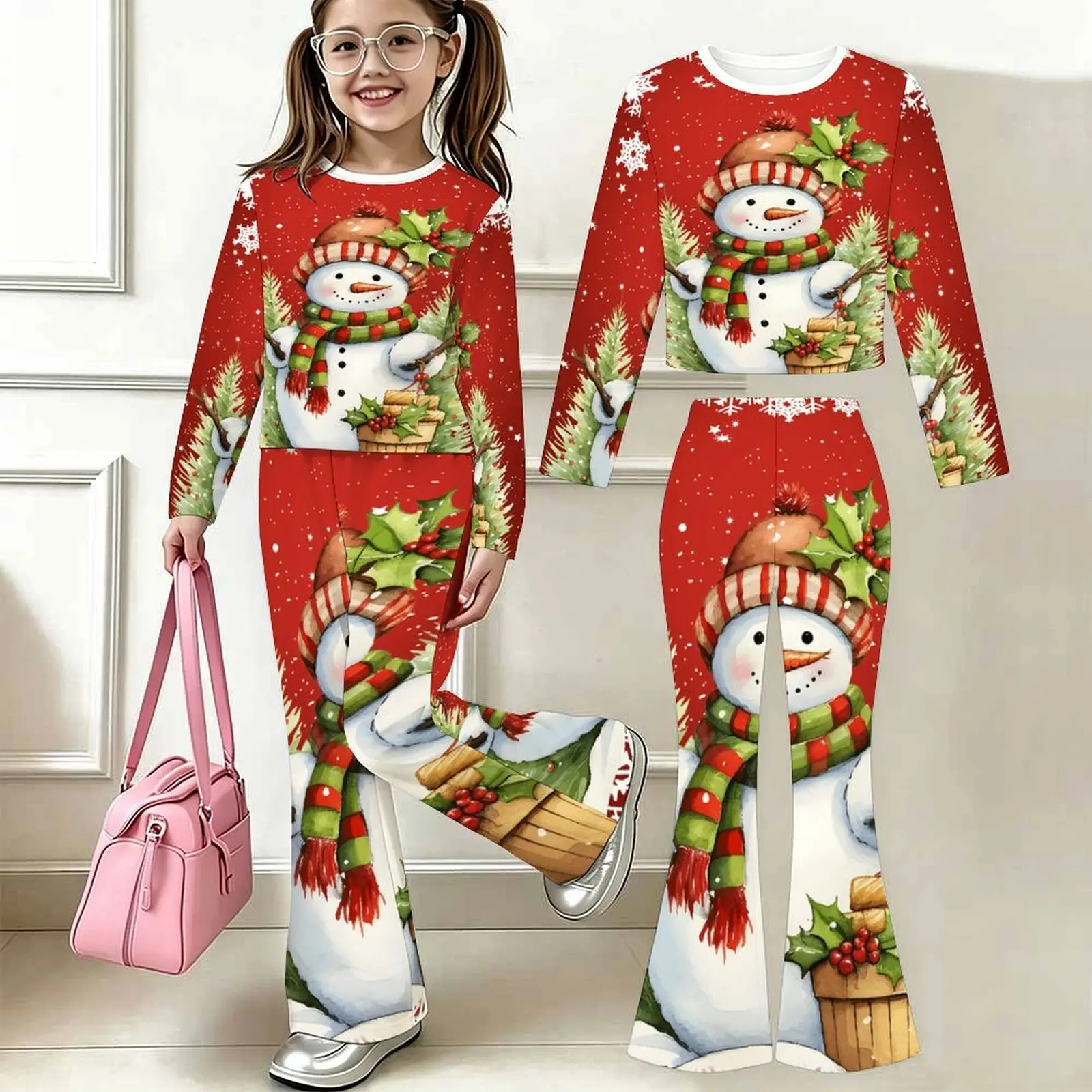 2pcs Children's Casual Pants Autumn Winter Girls' Trendy T-shirt Jogging Pants Slim Two-piece Set Fashion Bell-bottomed Pants