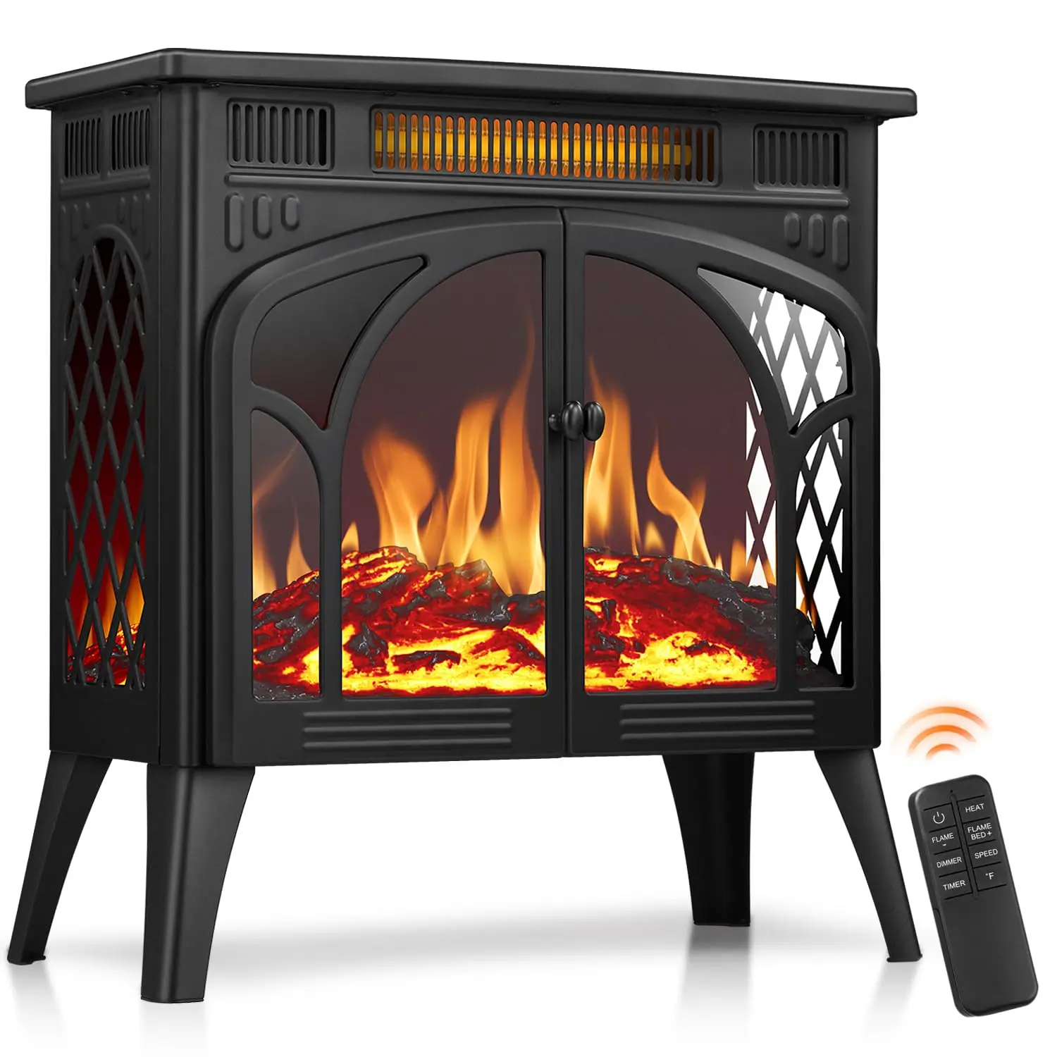 

Electric Fireplace Heater 25" with Remote Control, Cathedral Stylish, Different Flame Effects and Log Set Colors,, Customized