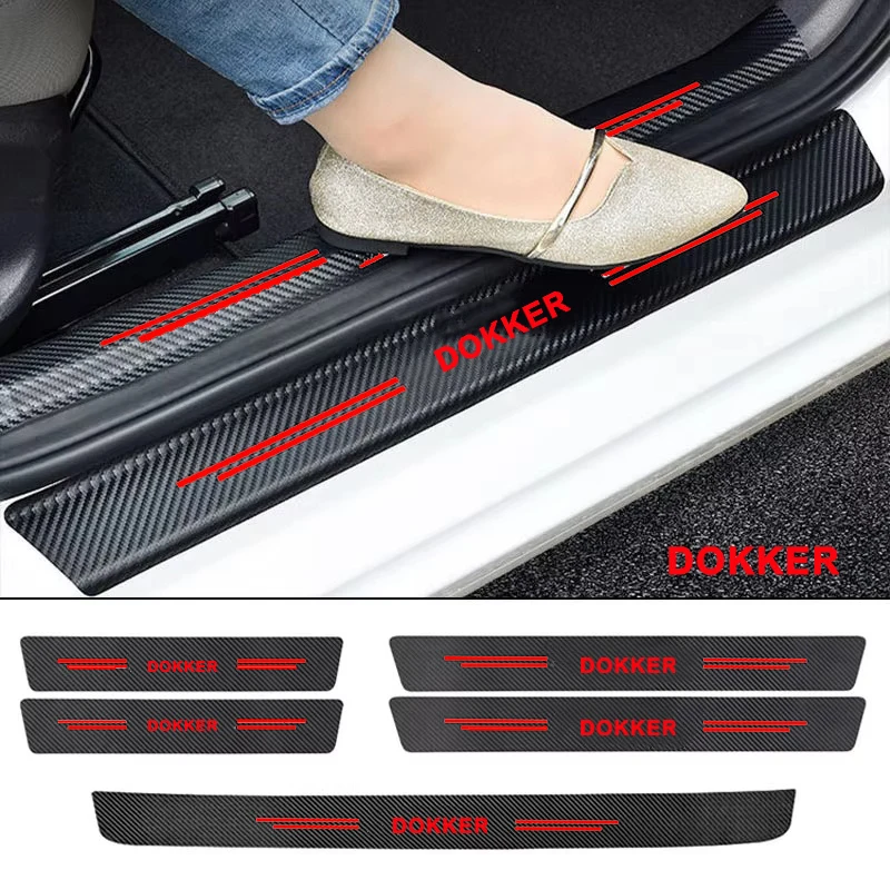 Carbon Leather Fiber Car Door Sill Plate For Renault dokker Logo Rear Trunk Bumper Threshold Anti Scratch Strips Car Accessories