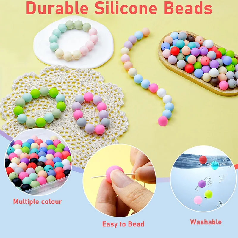 

120pcs Silicone Beads DIY Loose Bead Bracelet Necklace Beaded Accessories