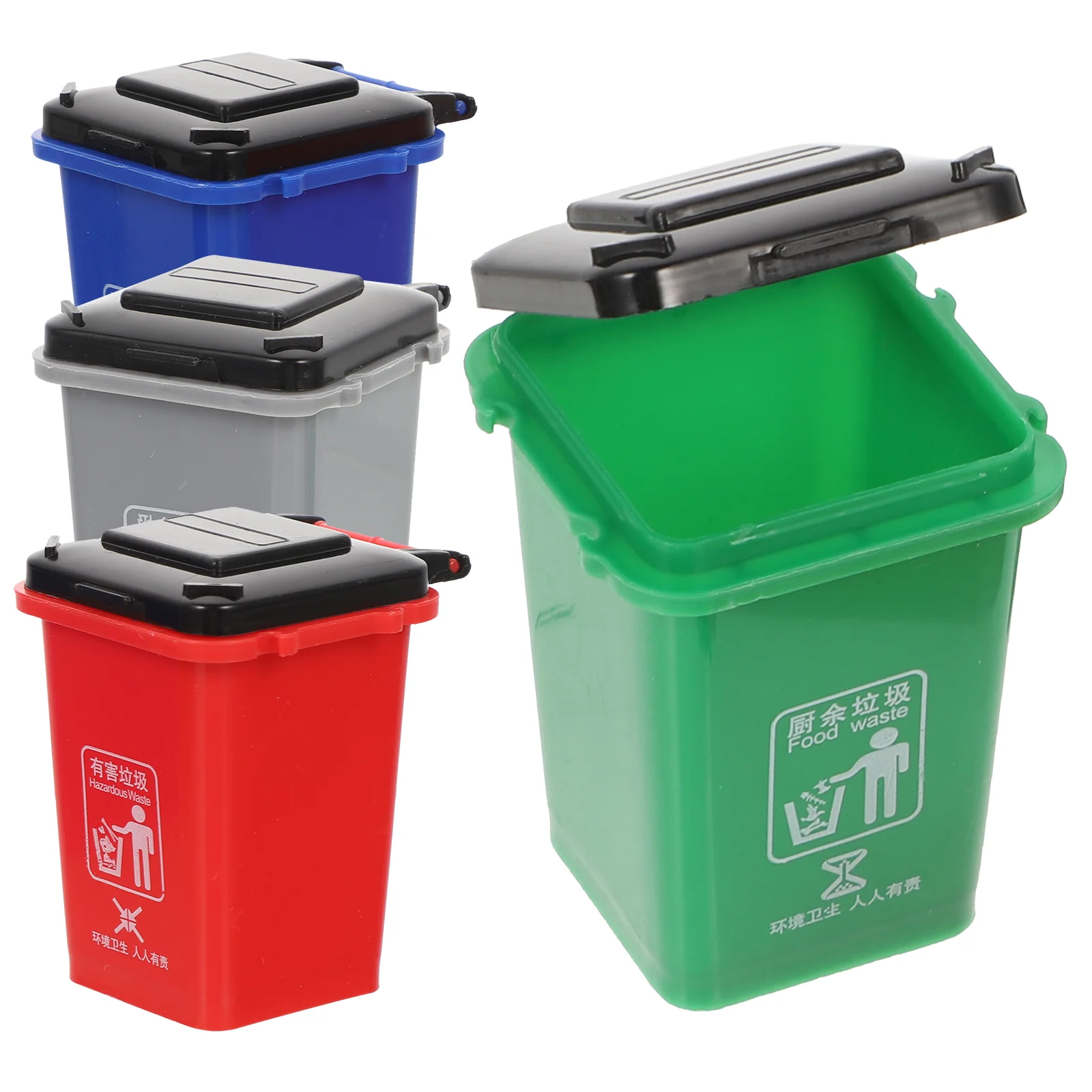 4 Pcs Mini Trash Can Bins Toy Small House Garbage Miniature Colored Desktop Girl