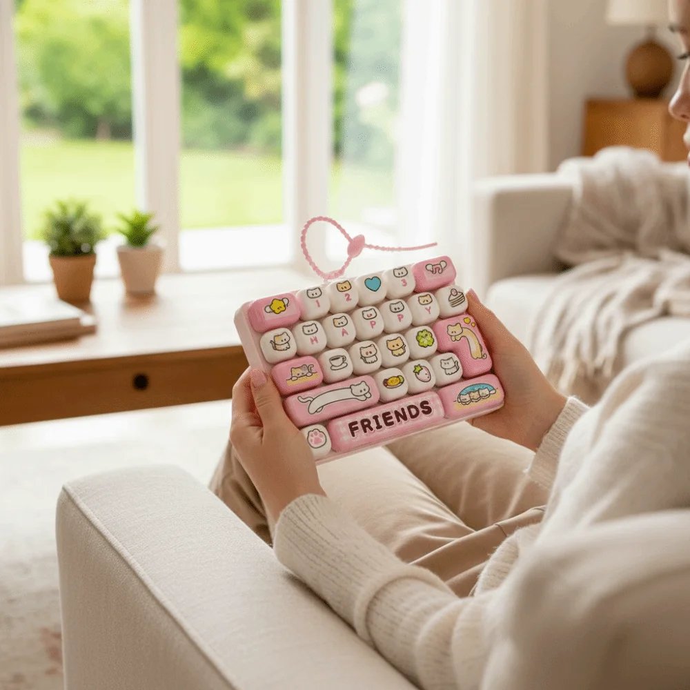 26-Key Decompression Button Transparent Dual-Tone Cute Design Mini Keyboard Pendant Simulation Keyboard Keyboard Keychain
