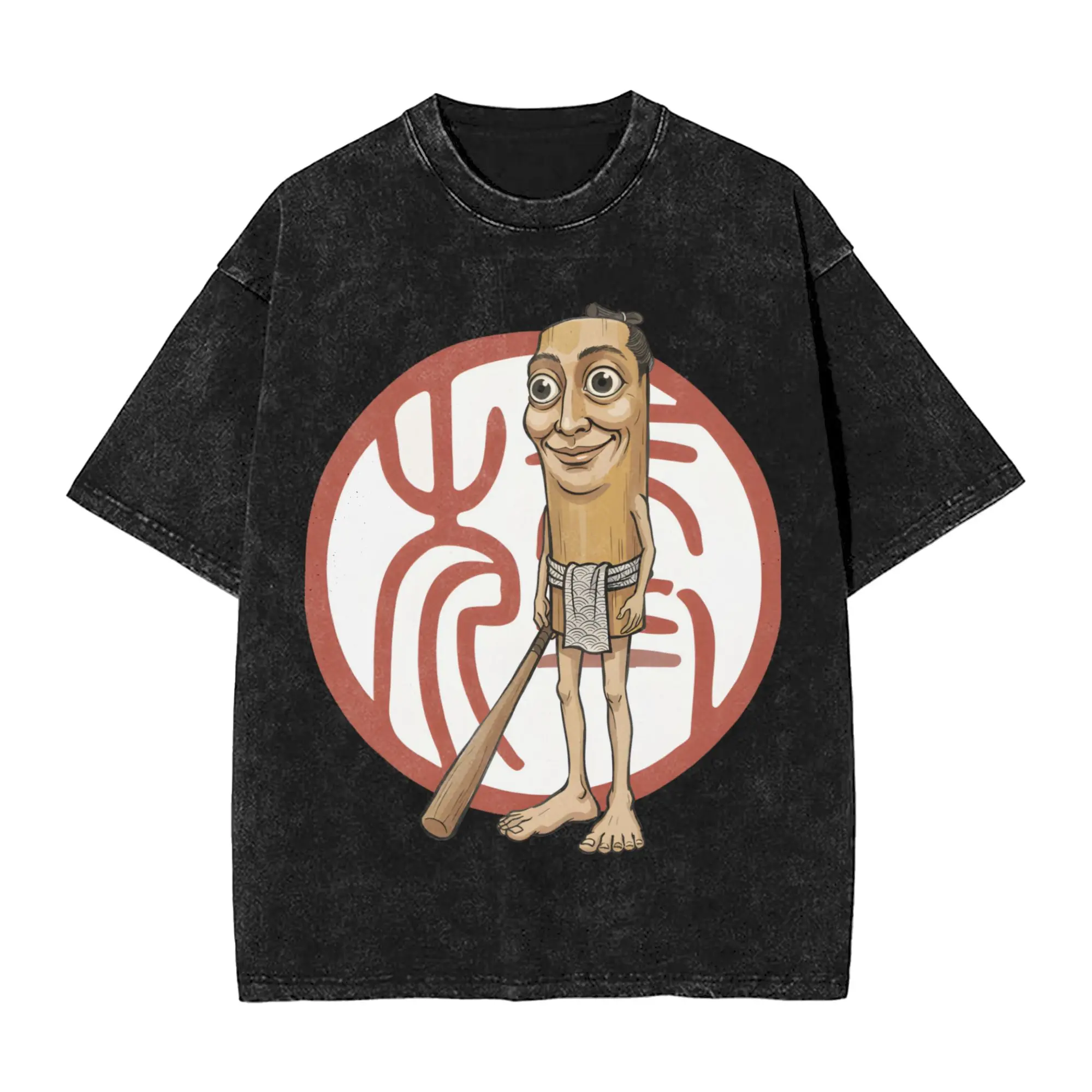 Funny Japanese Tung Tung Tung Sahur T-Shirt for Men Crew Neck Cotton Washed T Shirts  Short Sleeve Tee Shirt Gift Idea Clothing