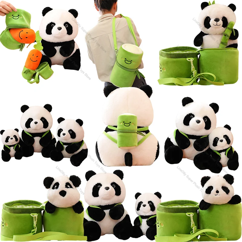 2 In 1 Cute Bamboo Tube Panda Plush Toy Kawaii Stuffed Livelike Panda Hug Bamboo Plushie Doll Pillow for Kids Birthday Xmas Gift