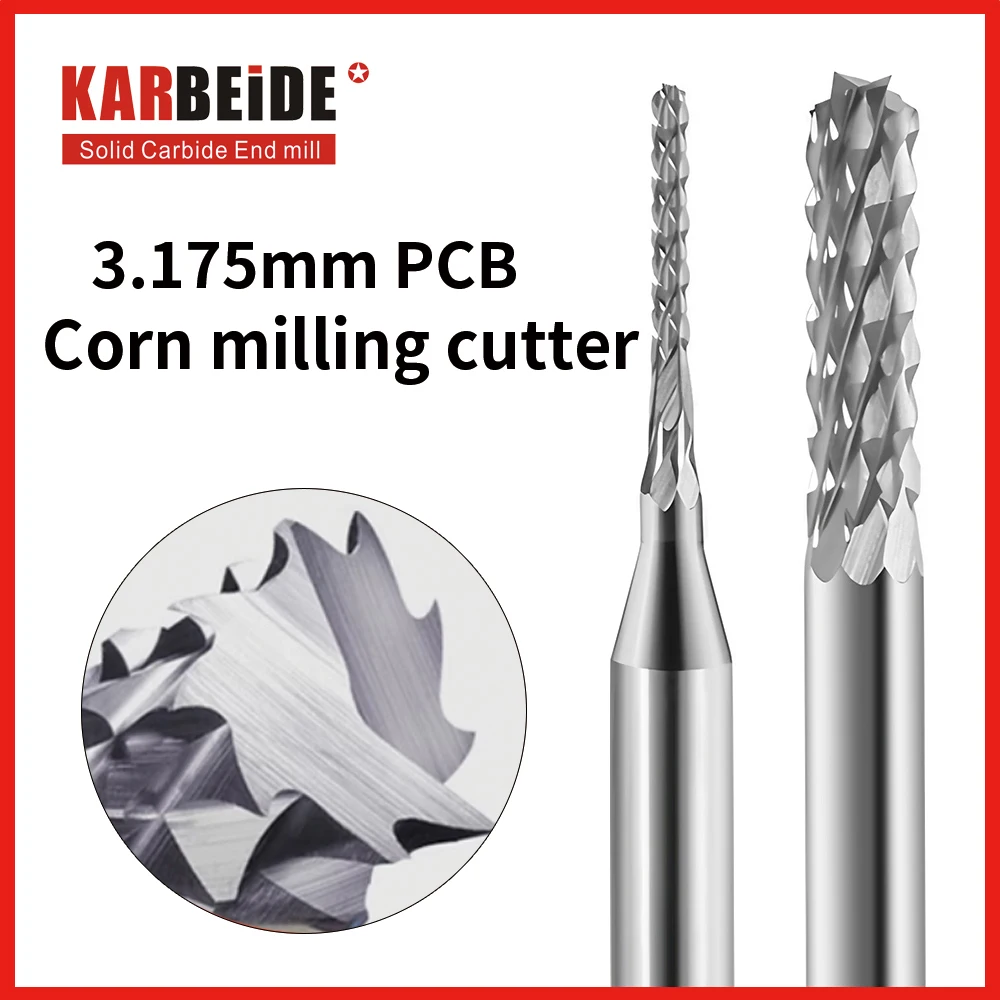 KARBEIDE Corn Milling Cutter Designed for PCB Printed Board HDF Carbon Fiberglass Stainless Steel Etc