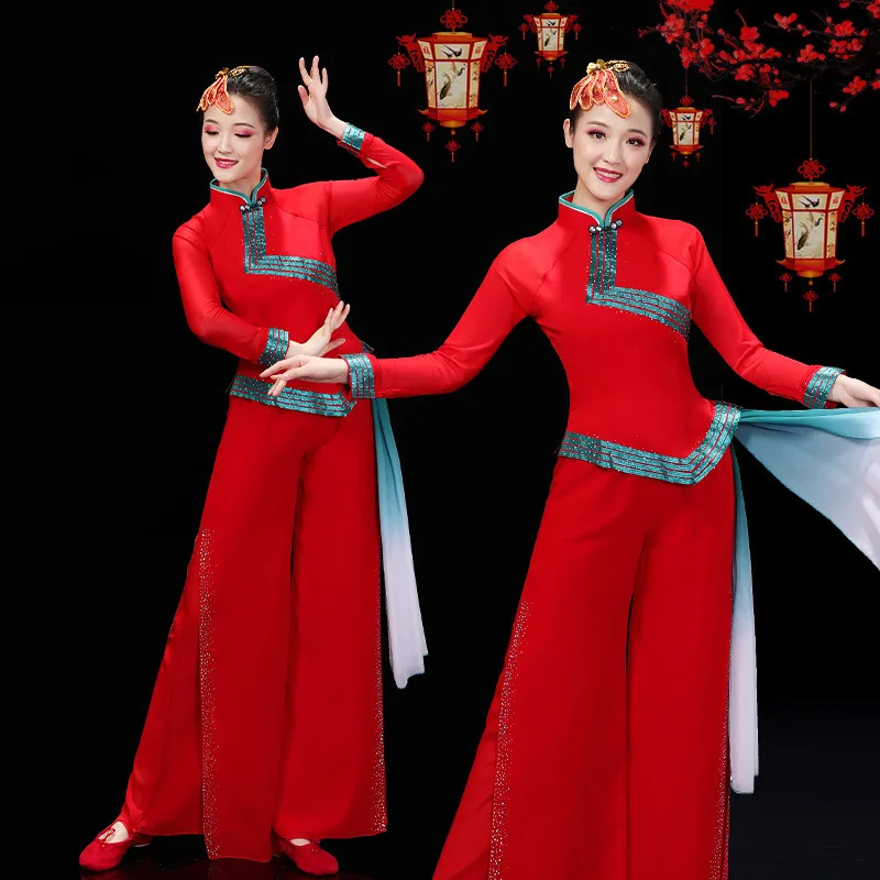 Costumes de spectacle de danse ethnique Yangge, vêtements de danse traditionnelle rouge du nouvel an chinois, tenue élégante de danse folklorique chinoise