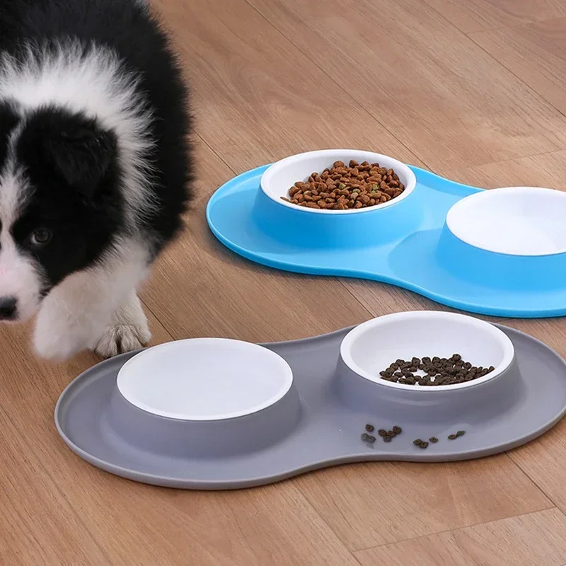 Anti-splash Double Food Bowls For Large Dogs Silicone Dog Bowl Mat Water Drinking Bowl For Cats  Anti Slip Dog Dish Accessories