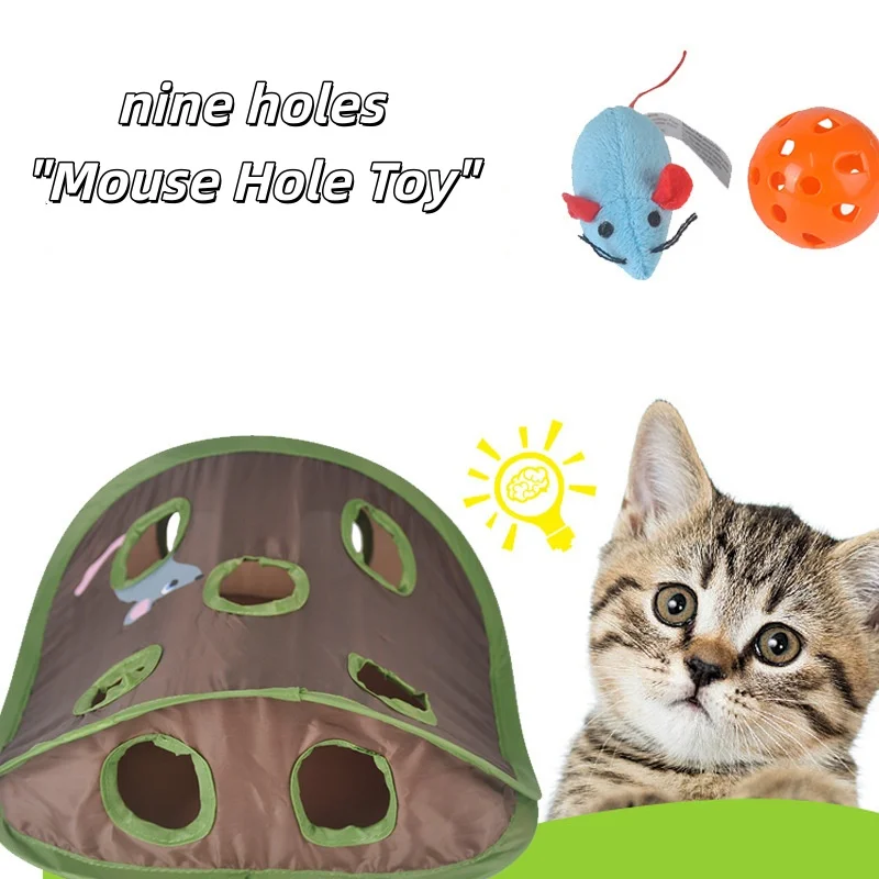 Interactive Foldable Cat Toy Cute Pet Hide Seek Game with Tunnel Mouse Hunt Hidden Hole Kitten Intelligence Stimulator