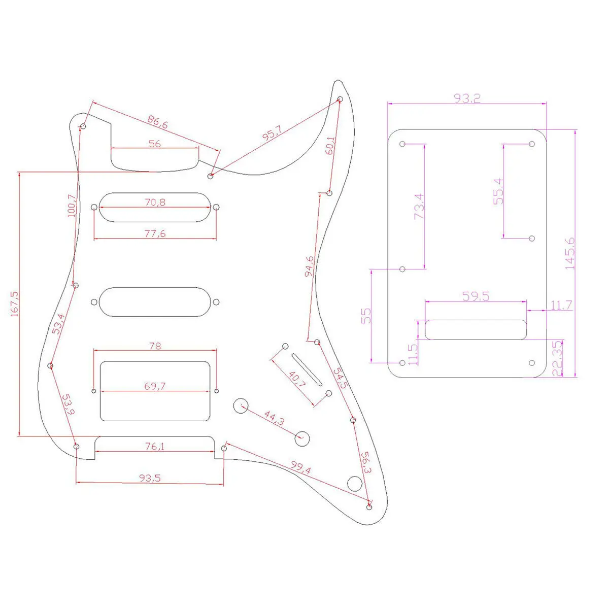 Dopro Strat Guitar HSS Pickguard with Tremolo Trem Back Cover Plate Fits American/Mexican FD ST Strat Black/White Grid