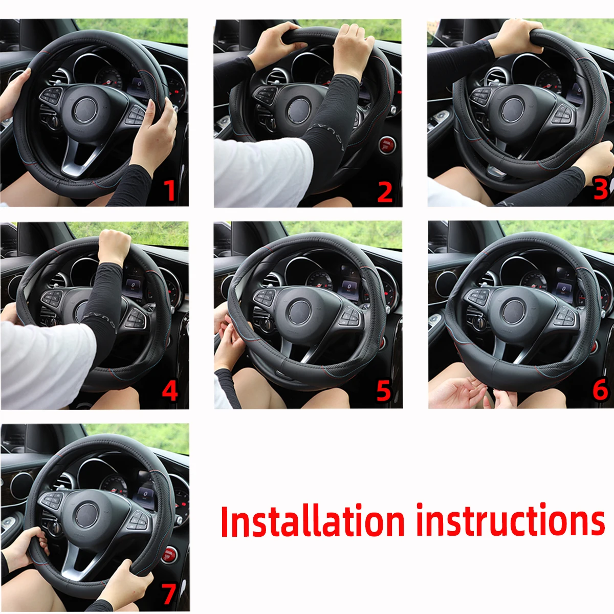 1 carbon fiber PU leather stereo massage with inner ring car steering wheel cover suitable for 14.5-1 automotive supplies