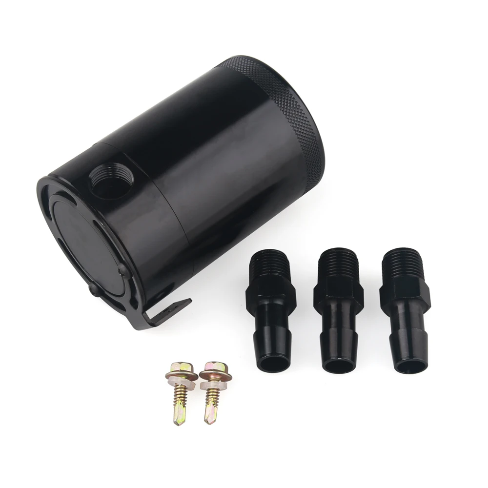 Universal 3-Port/2-Port Compact Baffled Oil Catch Can Tank Oil Catch Can Tank With Breather Filter Engine Mini Oil Separator