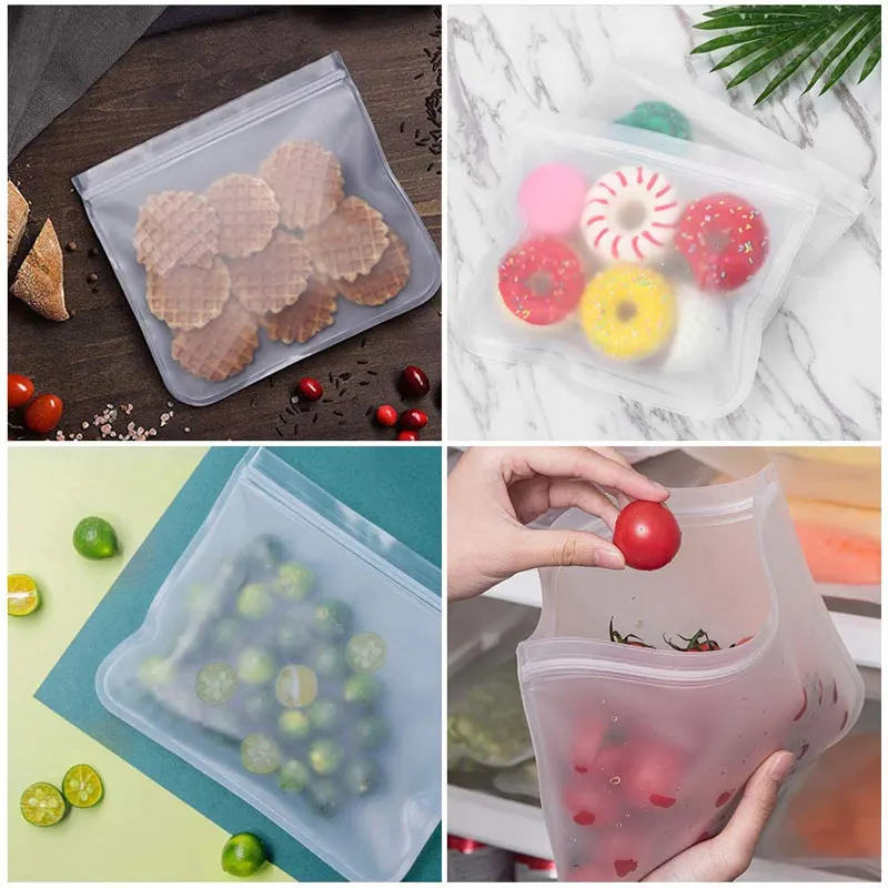 Silicone Food Storage Bag Reusable Multiple Sizes Leakproof Containers Stand Up Ziplock Bag Food Storage Bag Kitchen Fresh Wrap