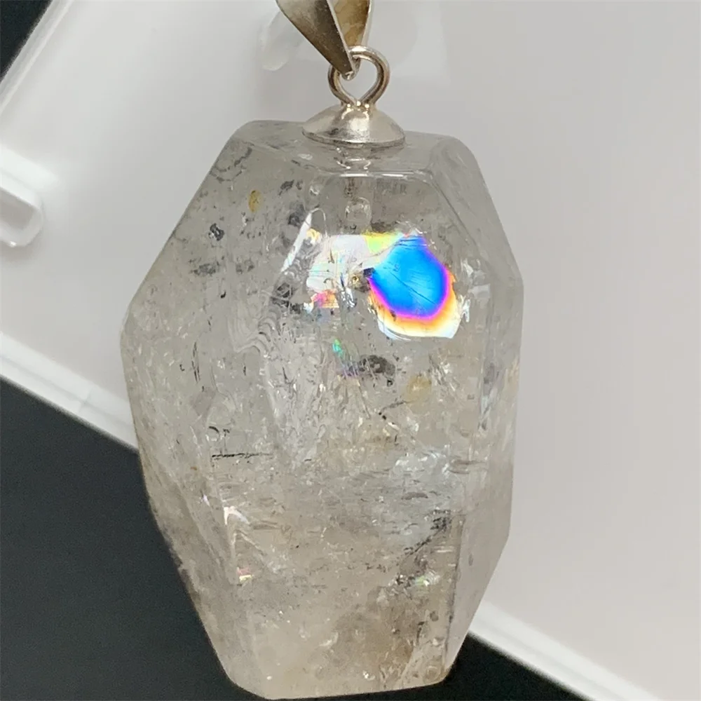 Pendentifs en diamant Herkimer Flash arc-en-ciel brillant naturel pour femmes et hommes, perle de guérison Herkimer claire, Inclusion de Graphite noire irrégulière