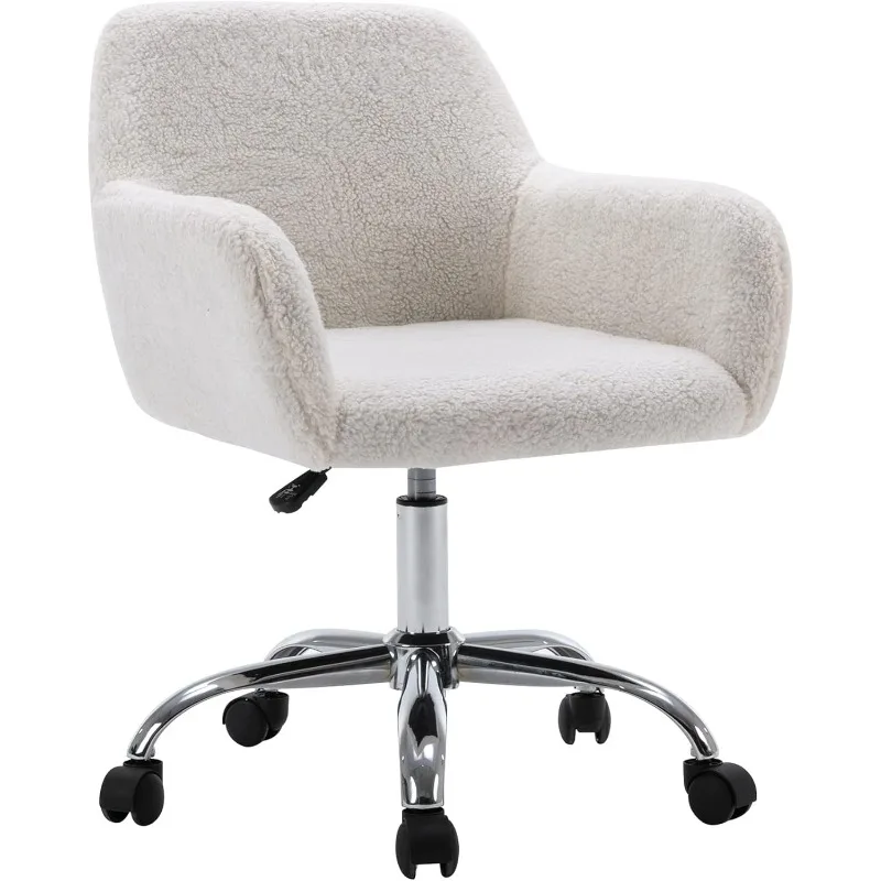 

Vanity Makeup Desk Chair, Comfy Fluffy Swivel Modern Leisure Armchair with Wheels, Upholstered Fuzzy Height Adjustable for Teens