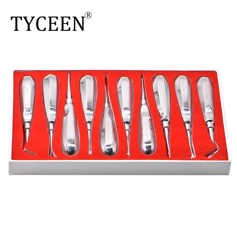 10pcs Tooth Extracting Forceps Dental Elevator Teeth Extraction Stainless Steel Curved Root Lift Elevator Pliers Surgical Tool